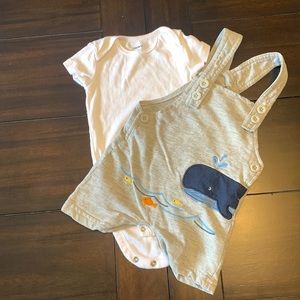 6-9 month Little Rebels soft overalls and white 6M carter onsie!